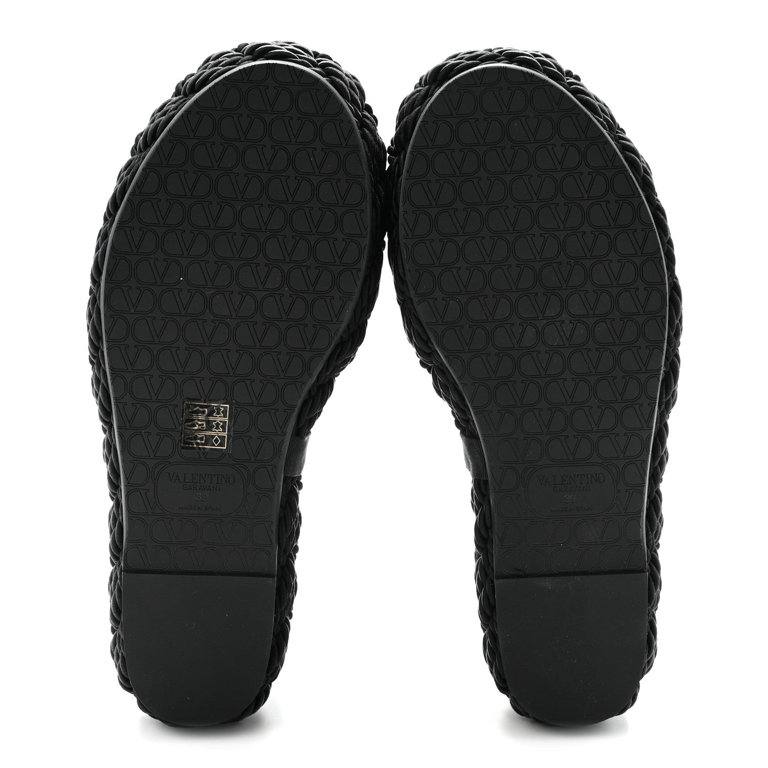 CALFSKIN SILK TORCHON VLOGO PLATFORM ESPADRILLE 100 WEDGE SANDALS BLACK