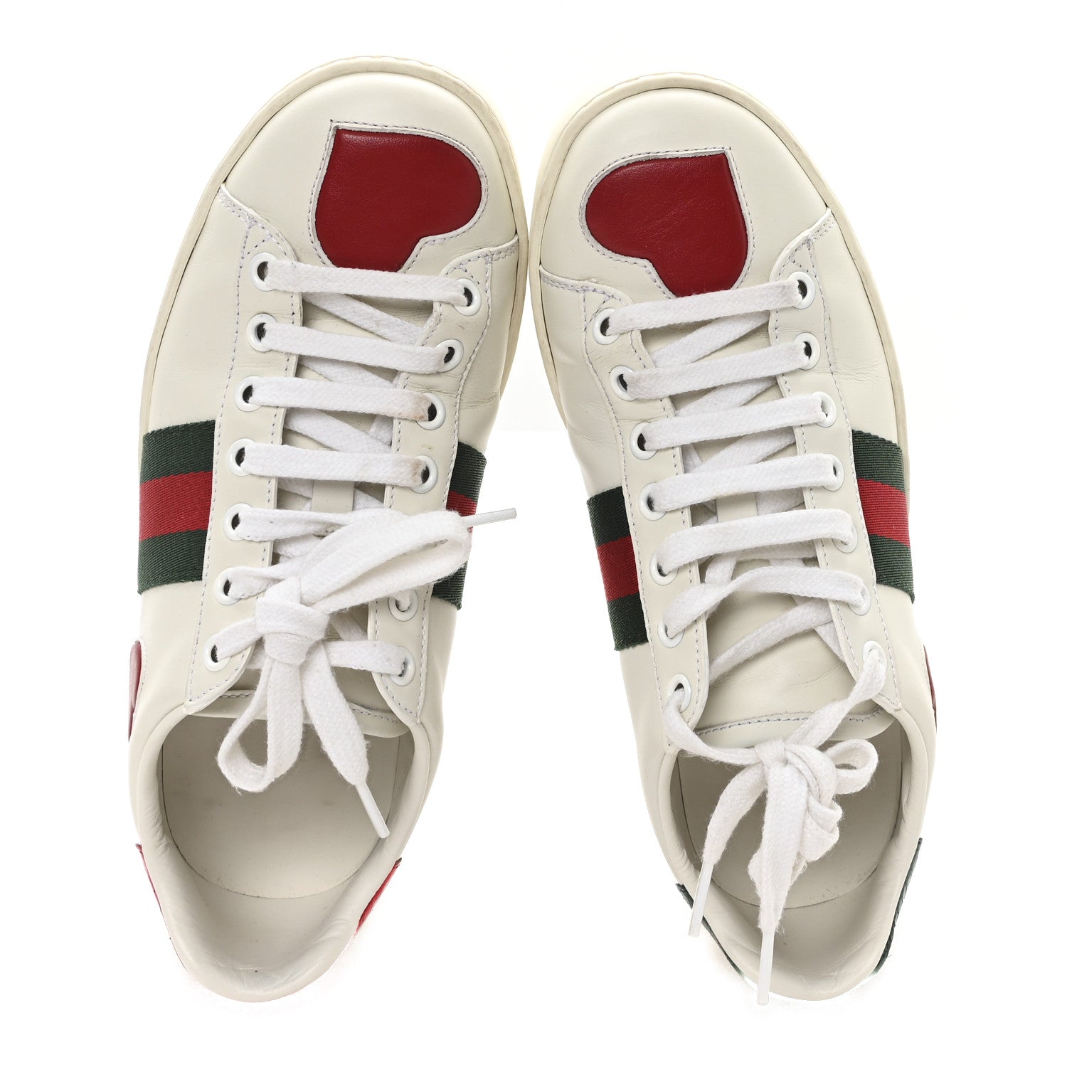 CALFSKIN WEB HEART EMBROIDERED WOMENS ACE SNEAKERS WHITE