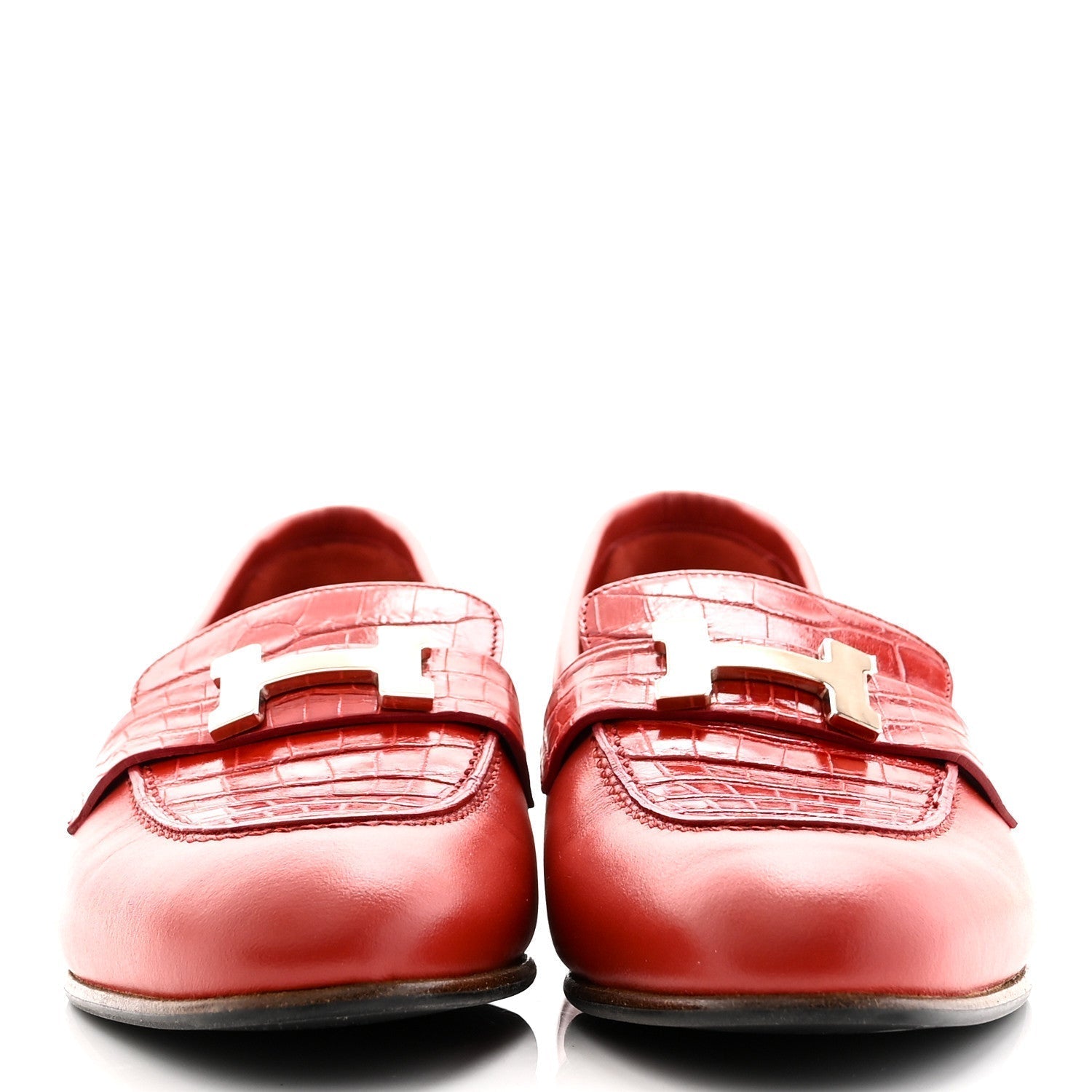 CALFSKIN MATTE CROCODILE WOMENS PARIS LOAFERS ORANGE SOLAIRE