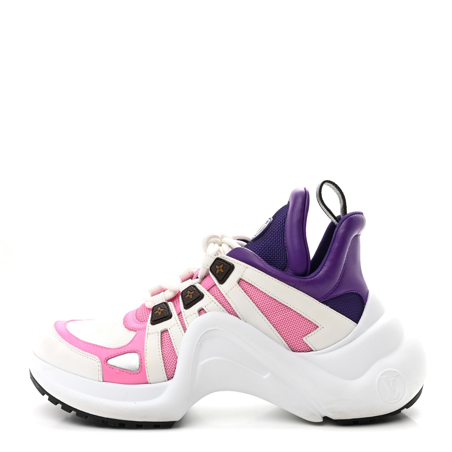 CALFSKIN TECHNICAL NYLON LV ARCHLIGHT SNEAKERS WHITE PINK PURPLE