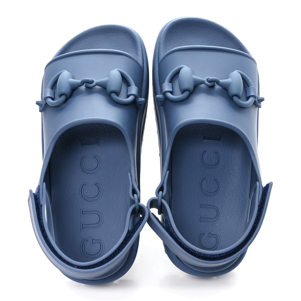 SOFT RUBBER HORSEBIT MENS PLATFORM SLINGBACK SANDALS WASHED INDIGO