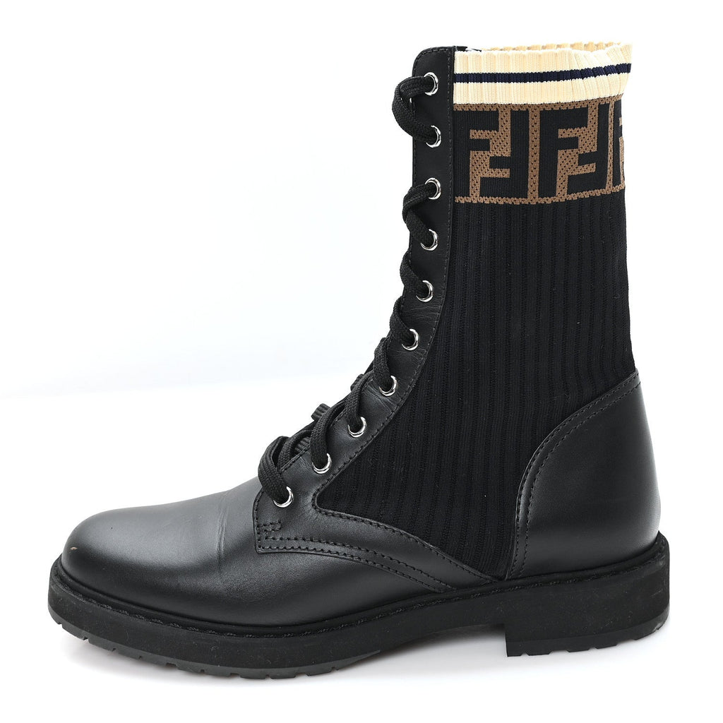CALFSKIN STRETCH FABRIC ROCKOKO BIKER BOOTS TOBACCO BLACK MARINO
