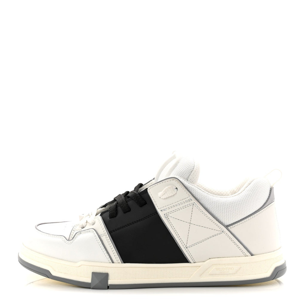 CALFSKIN MENS OPEN SKATE SNEAKERS WHITE BLACK