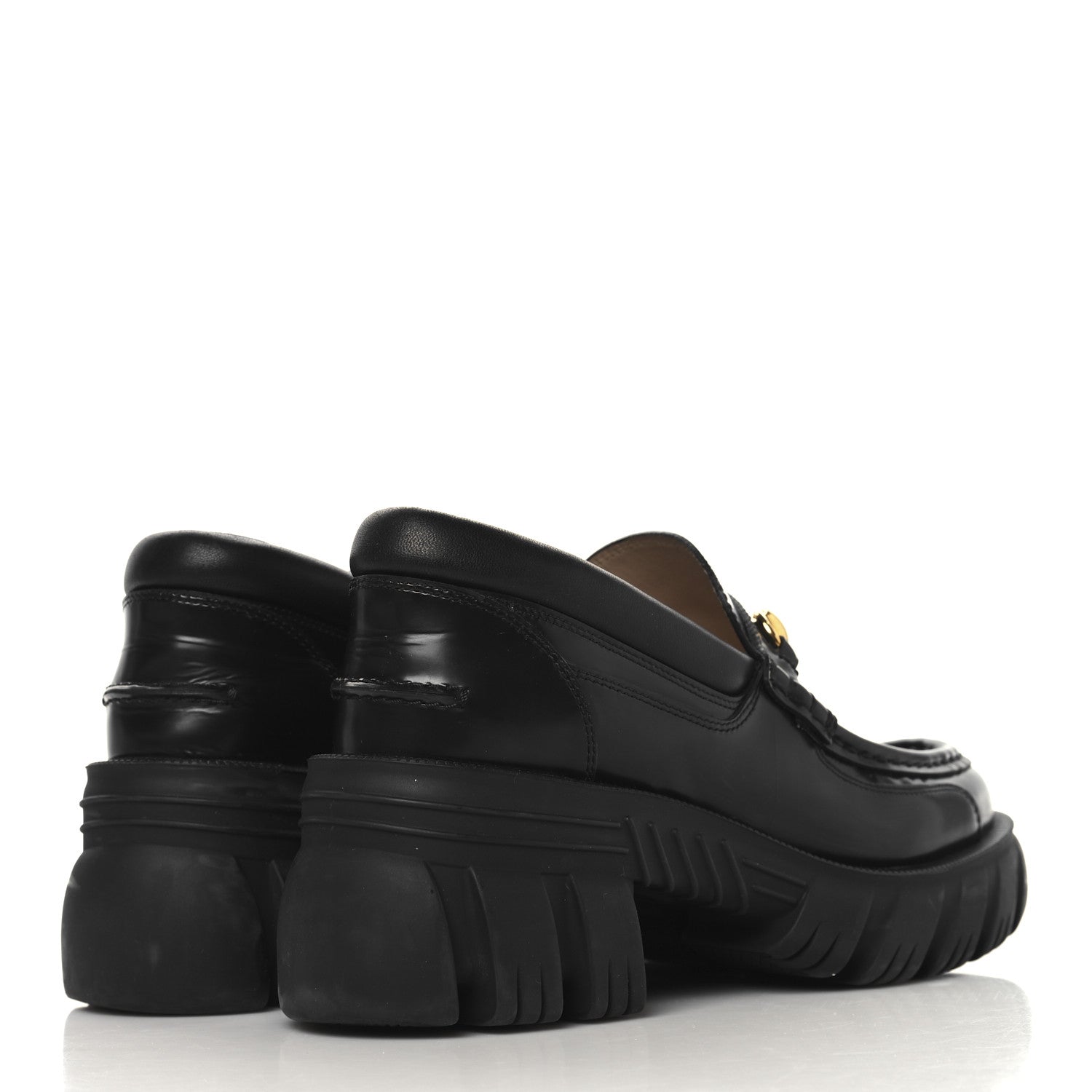MAGNUM CALFSKIN NAPPA SAMOA WOMENS HORSEBIT PLATFORM CHUNKY LUG SOLE 40MM LOAFERS BLACK