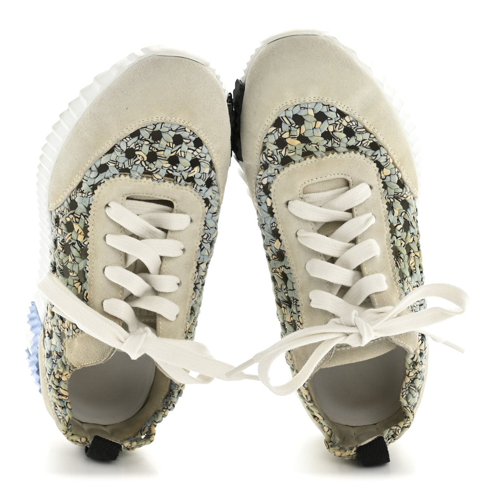 BRAIDED SILK SUEDE SNEAKERS BLEU CLAIR WHITE