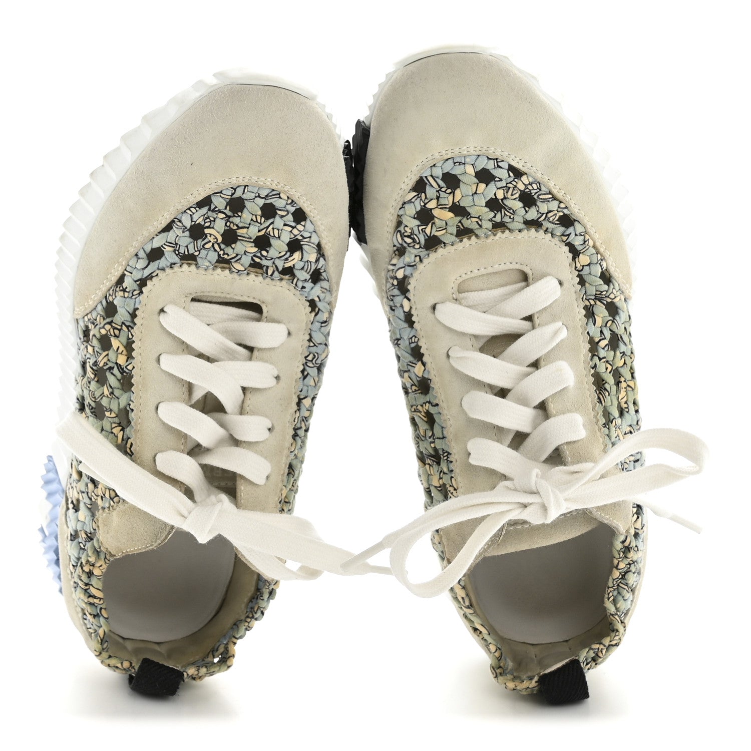 BRAIDED SILK SUEDE SNEAKERS BLEU CLAIR WHITE