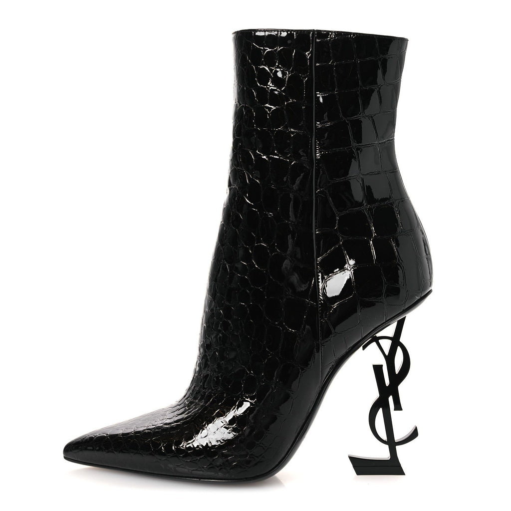 ALLIGATOR EMBOSSED PATENT CALFSKIN OPYUM 110 ANKLE BOOTS BLACK