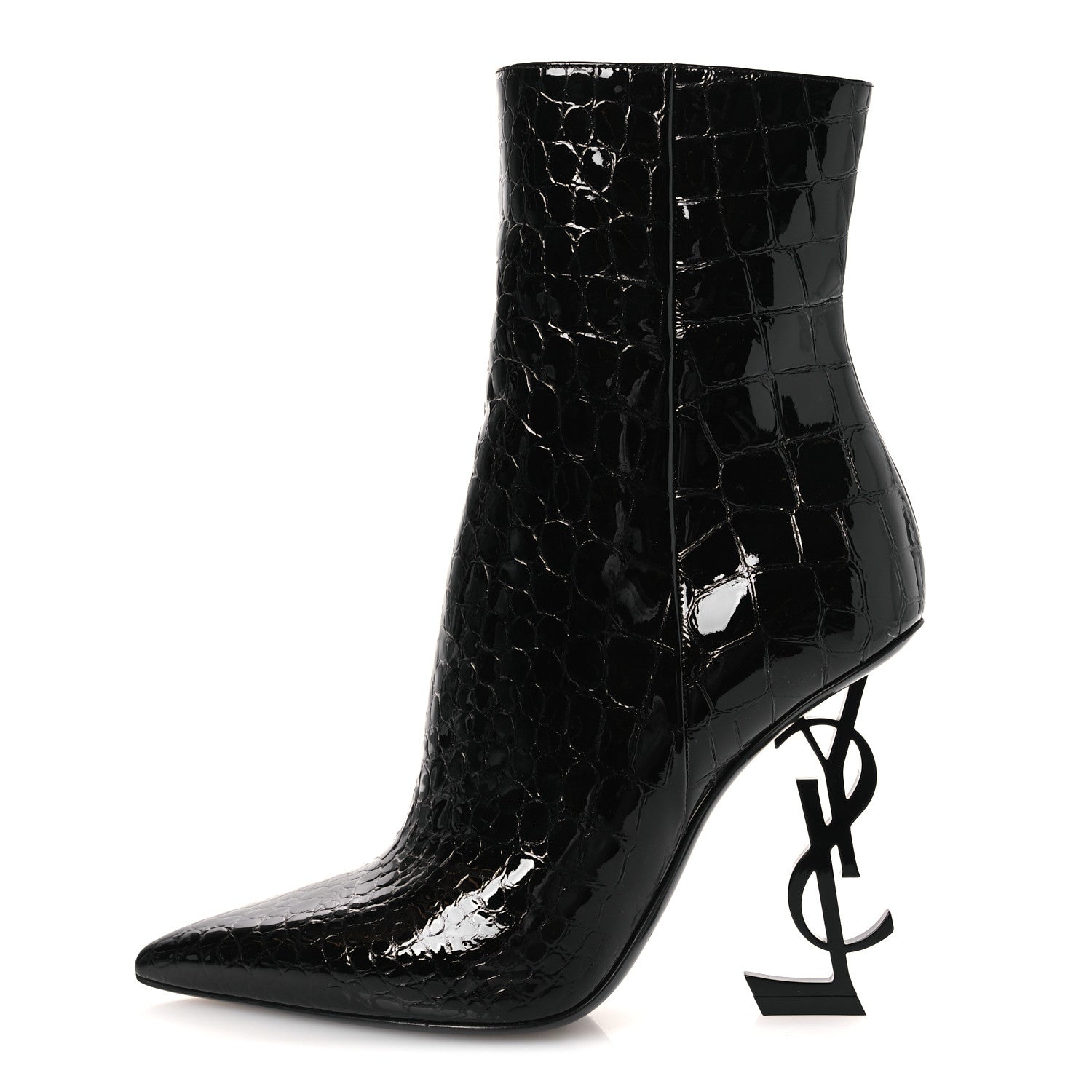 ALLIGATOR EMBOSSED PATENT CALFSKIN OPYUM 110 ANKLE BOOTS BLACK