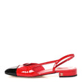 PATENT CALFSKIN CAP TOE CC SLINGBACK FLATS RED BLACK