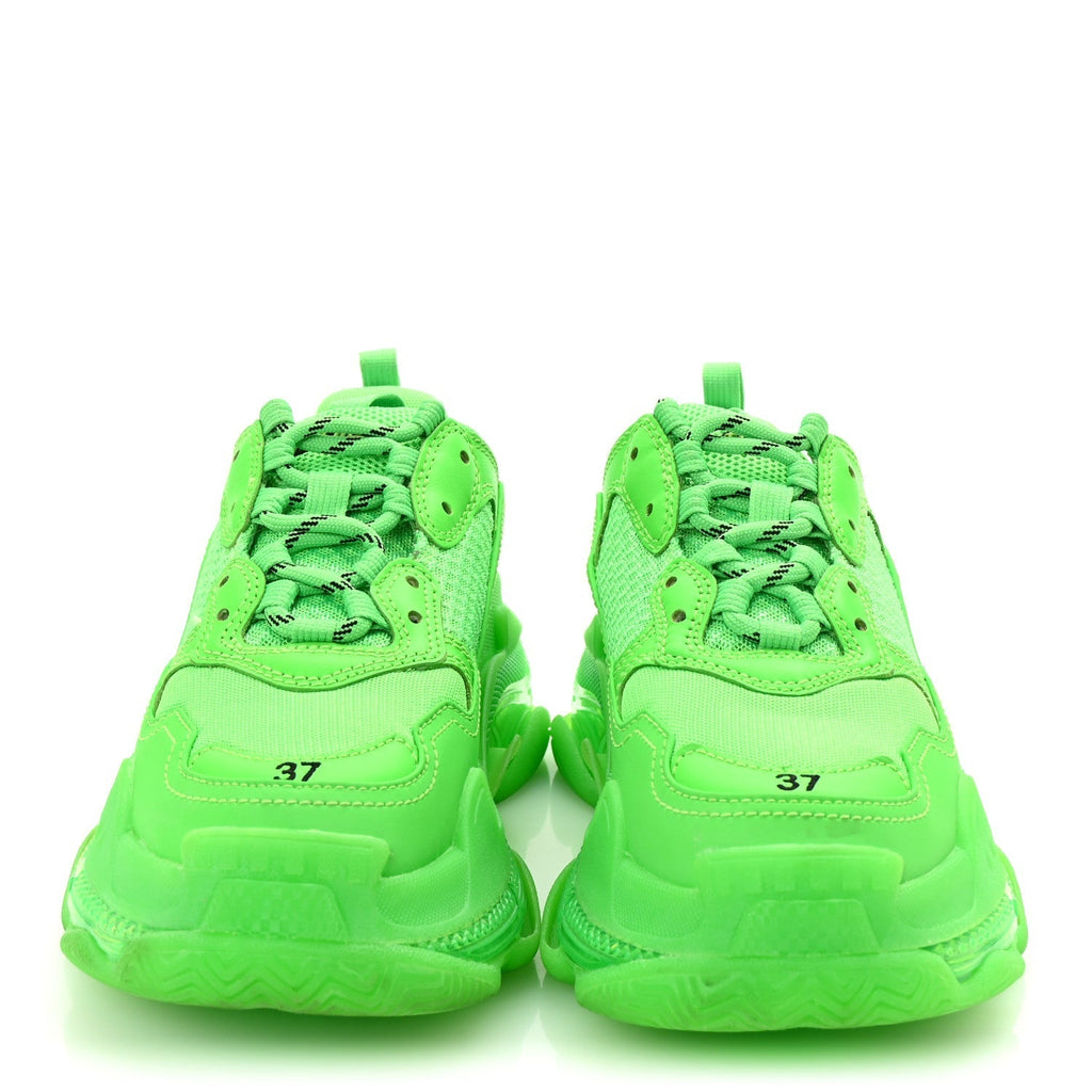 FABRIC MESH CLEAR SOLE WOMENS TRIPLE S SNEAKERS FLUO GREEN