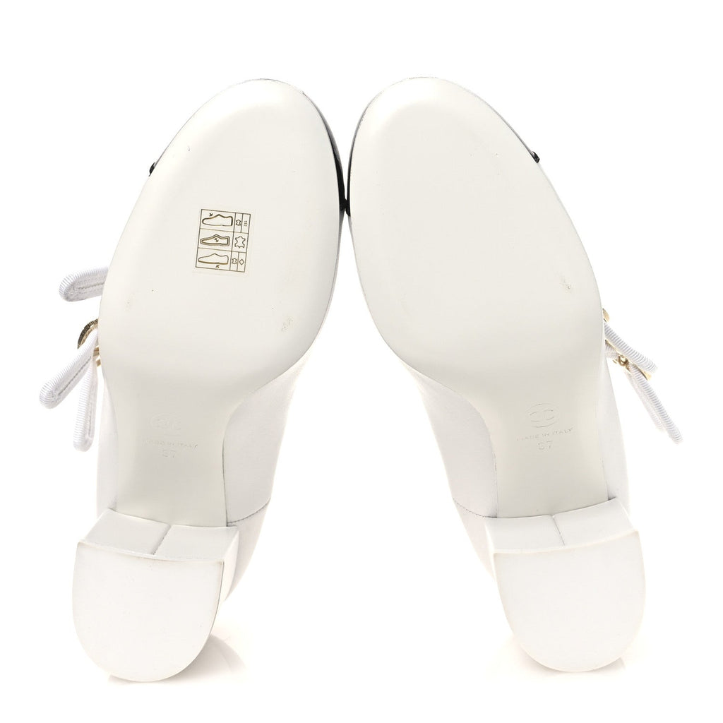 LAMBSKIN METAL MARY JANE PUMPS WHITE BLACK