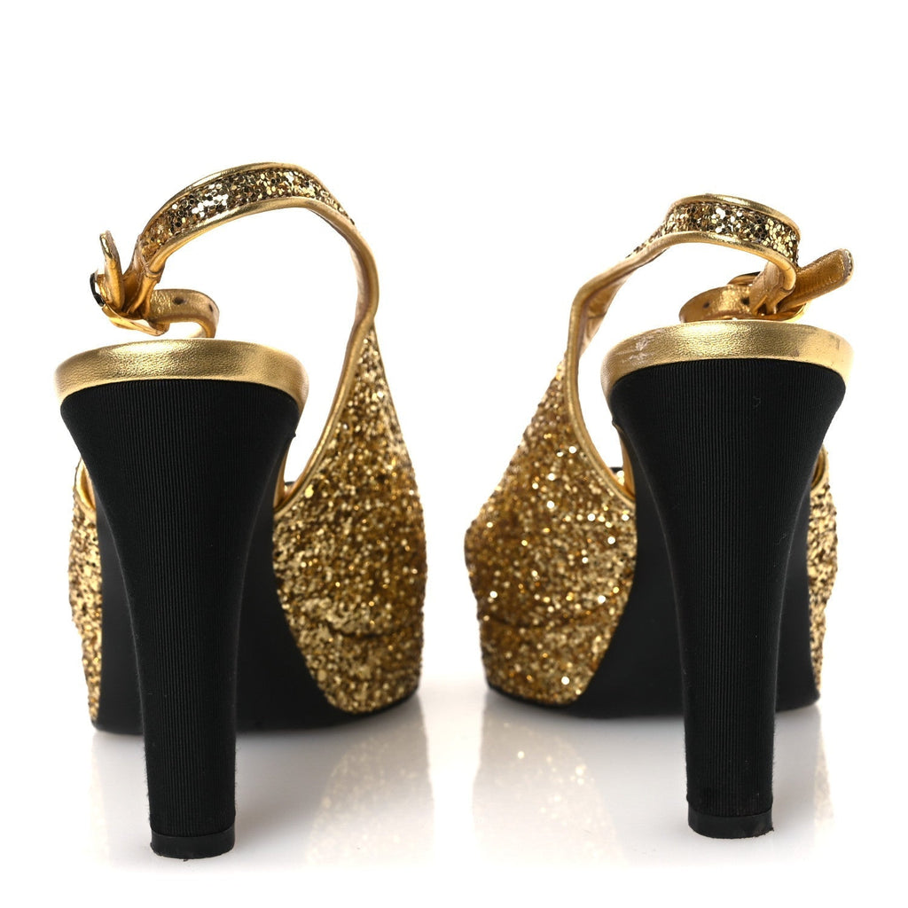 GLITTER GROSGRAIN CAP TOE CC SLINGBACK PUMPS GOLD BLACK