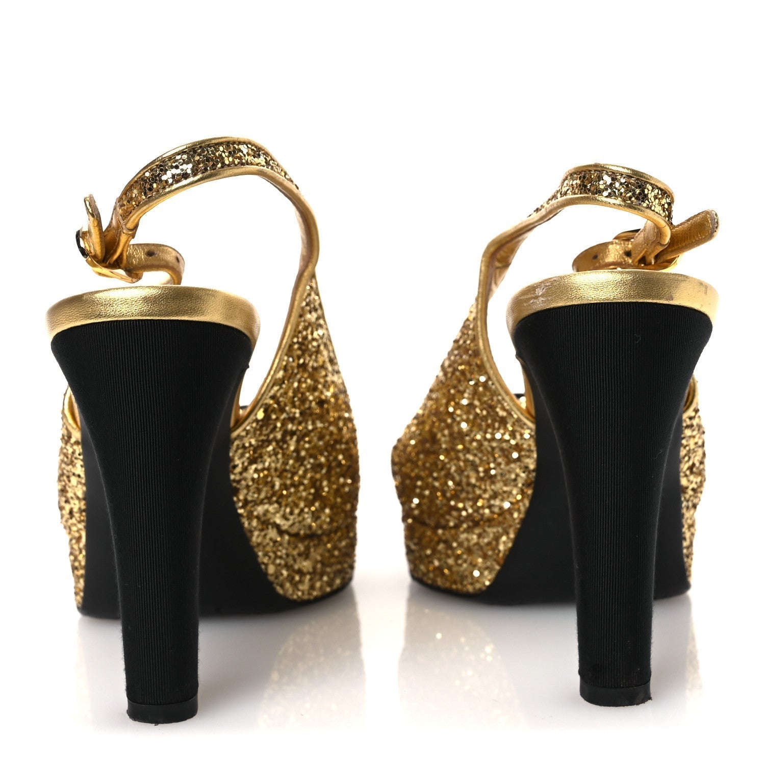 GLITTER GROSGRAIN CAP TOE CC SLINGBACK PUMPS GOLD BLACK