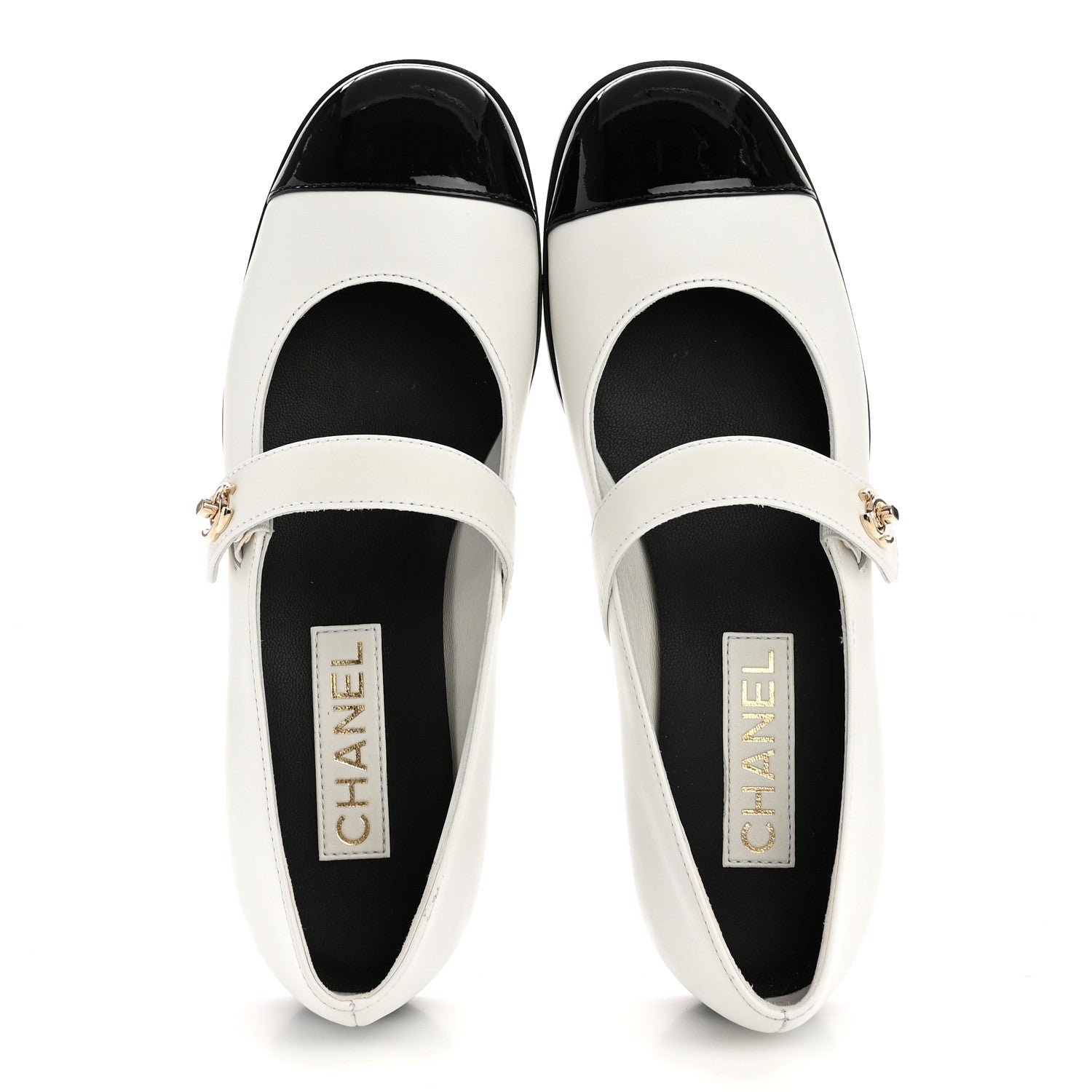 CALFSKIN PATENT MARY JANES FLATS WHITE BLACK