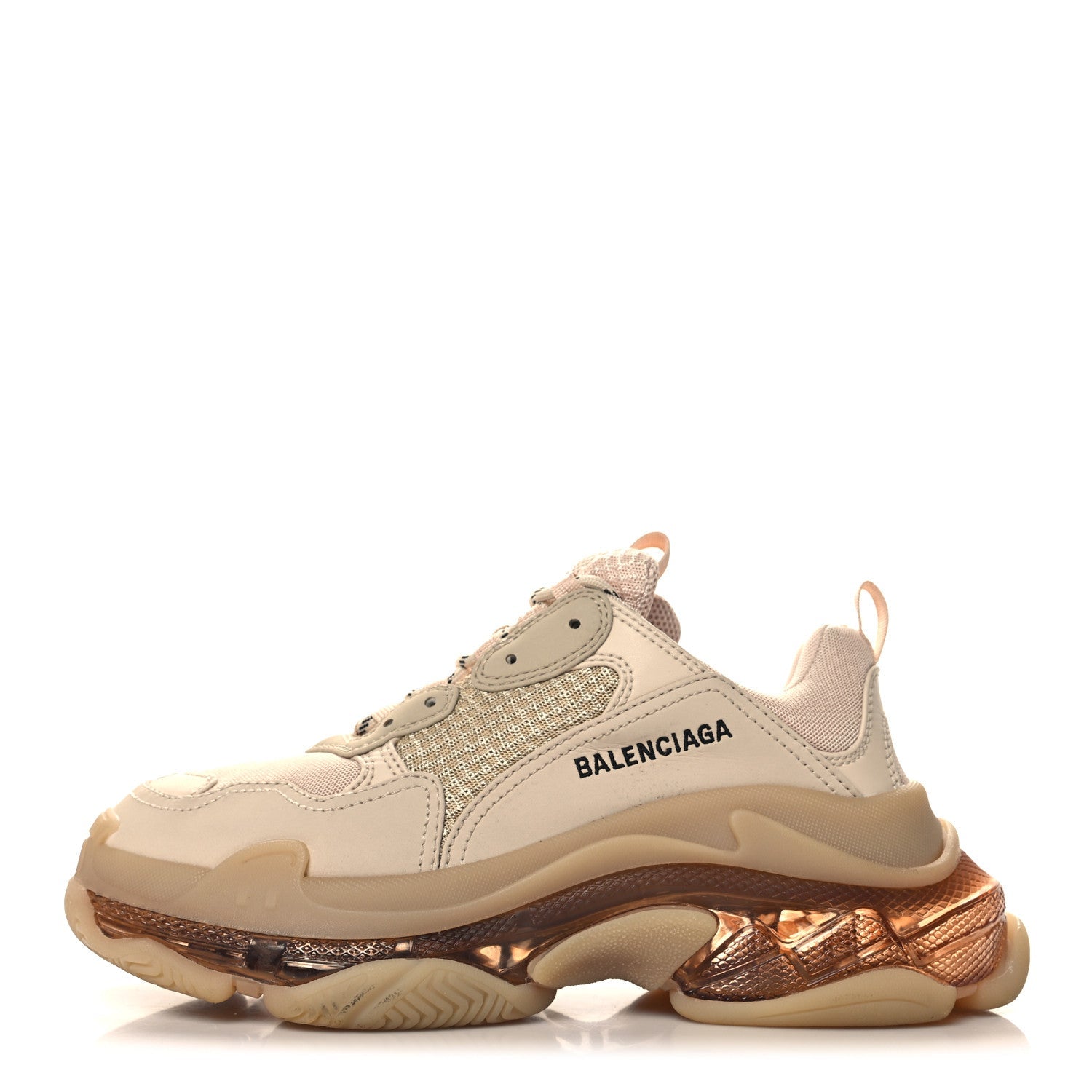 FABRIC MESH CLEAR SOLE WOMENS TRIPLE S SNEAKERS BEIGE