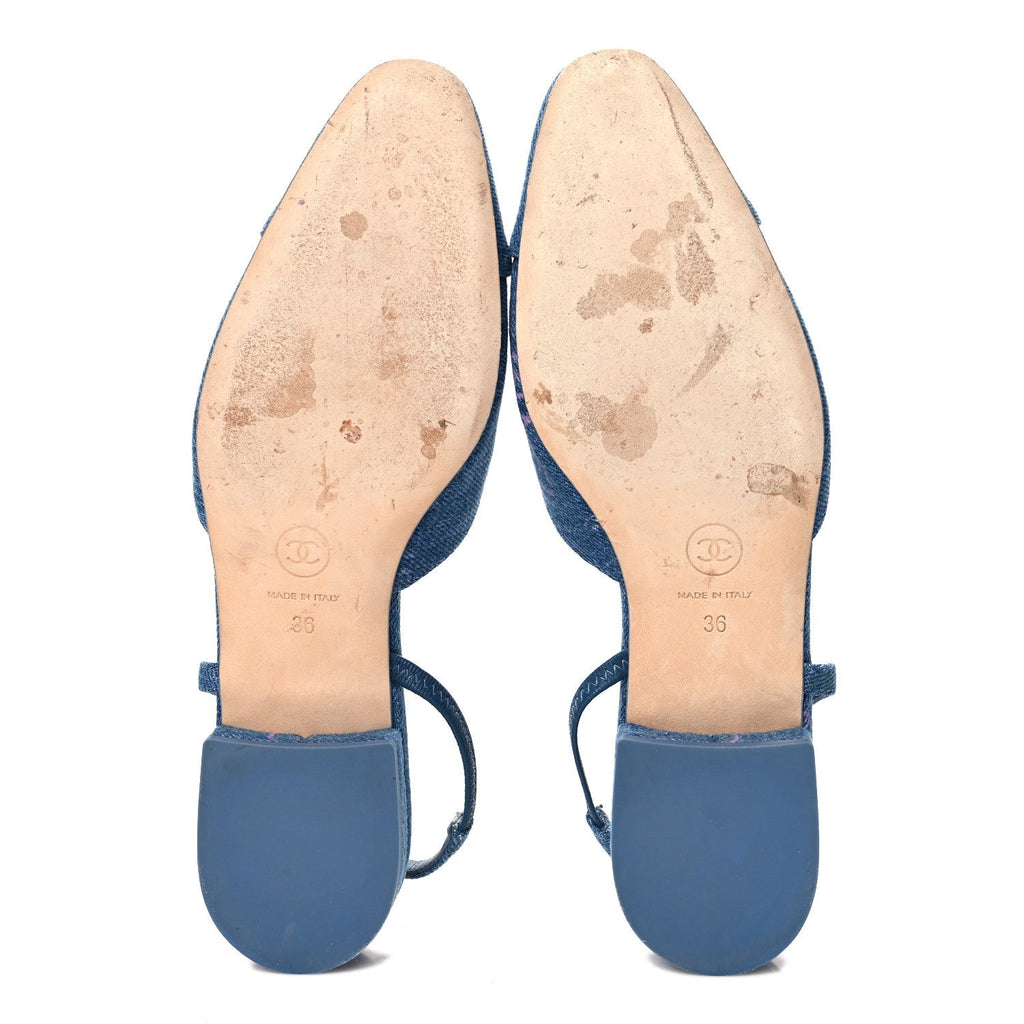 DENIM PRINTED DENIM MOOD CAP TOE CC SLINGBACK FLATS LIGHT BLUE MULTICOLOR