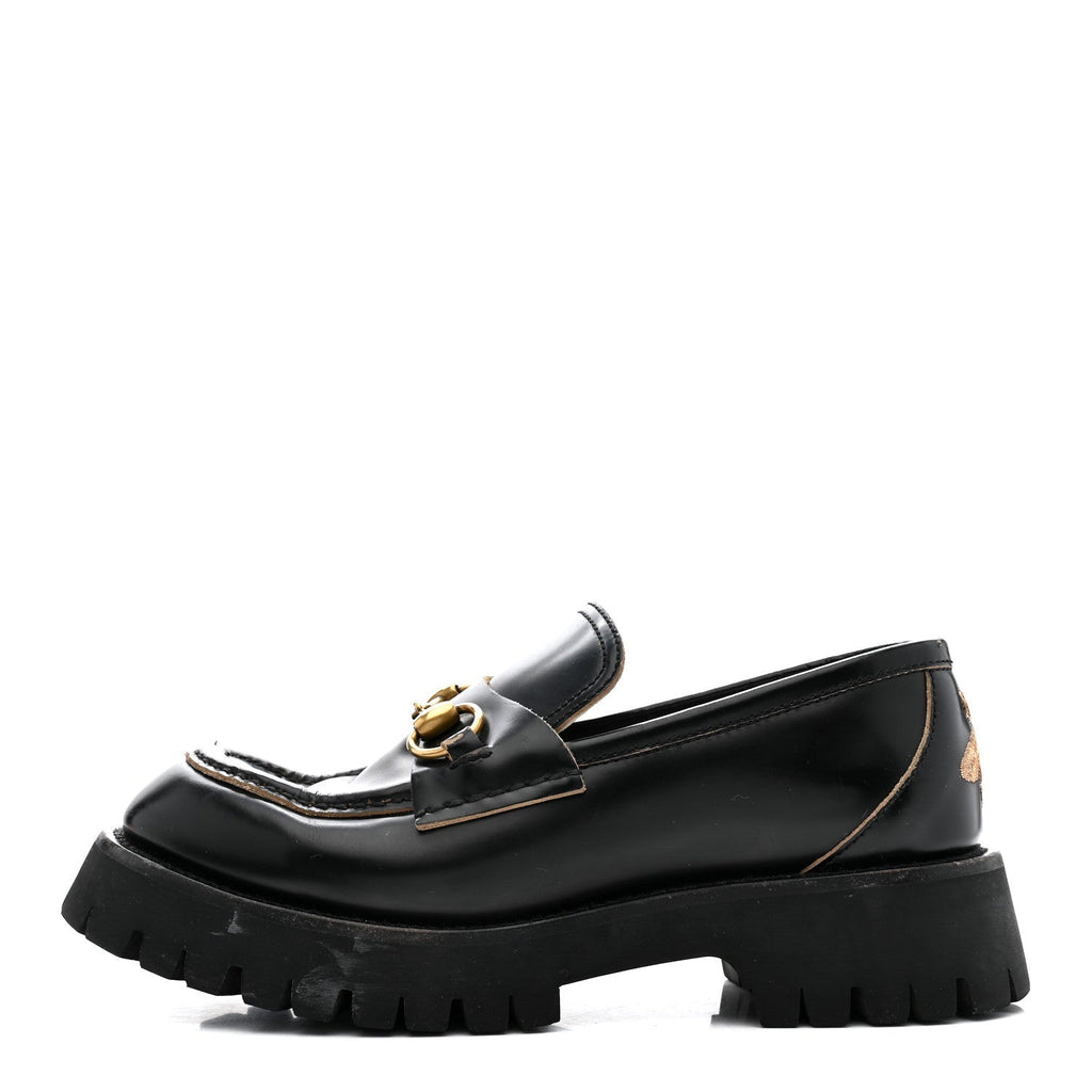 CORDOVAN LUX WOMENS HARALD HORSEBIT 25MM PLATFORM LOAFERS BLACK
