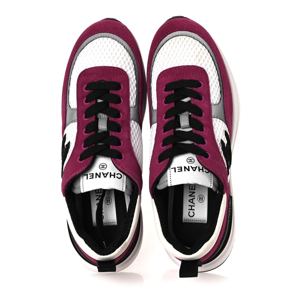 MESH SUEDE CALFSKIN WOMENS CC SNEAKERS WHITE DARK PINK GREY