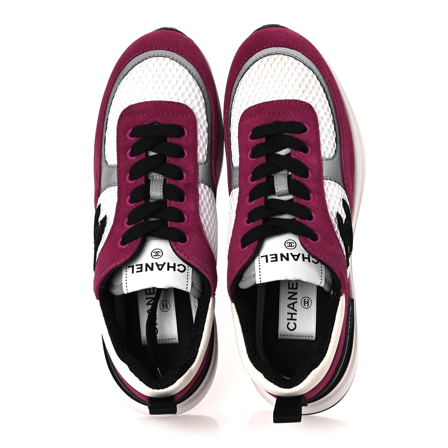 MESH SUEDE CALFSKIN WOMENS CC SNEAKERS WHITE DARK PINK GREY
