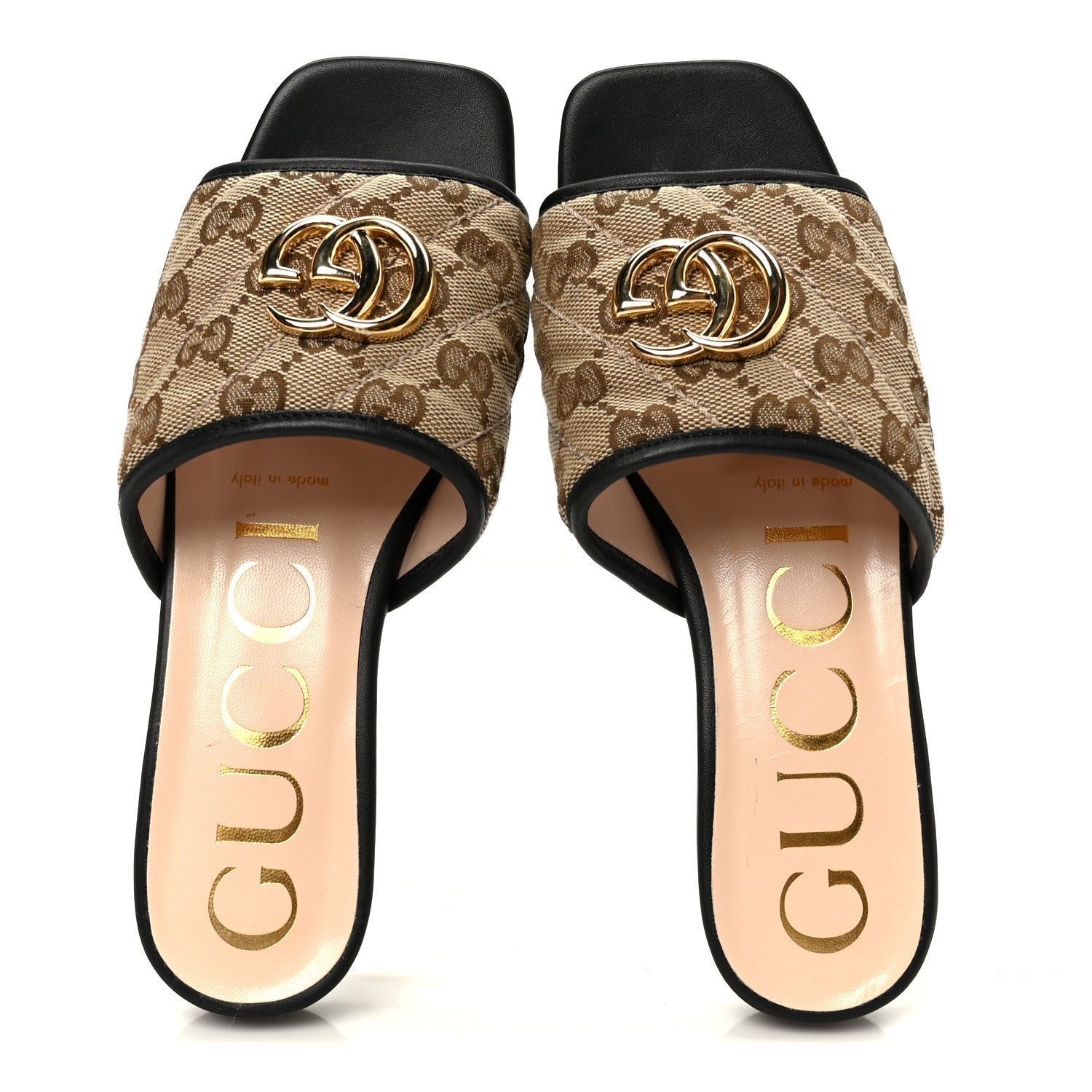 MONOGRAM MATELASSE DIAGONAL GG MARMONT FLAT SLIDE SANDALS BEIGE EBONY BLACK