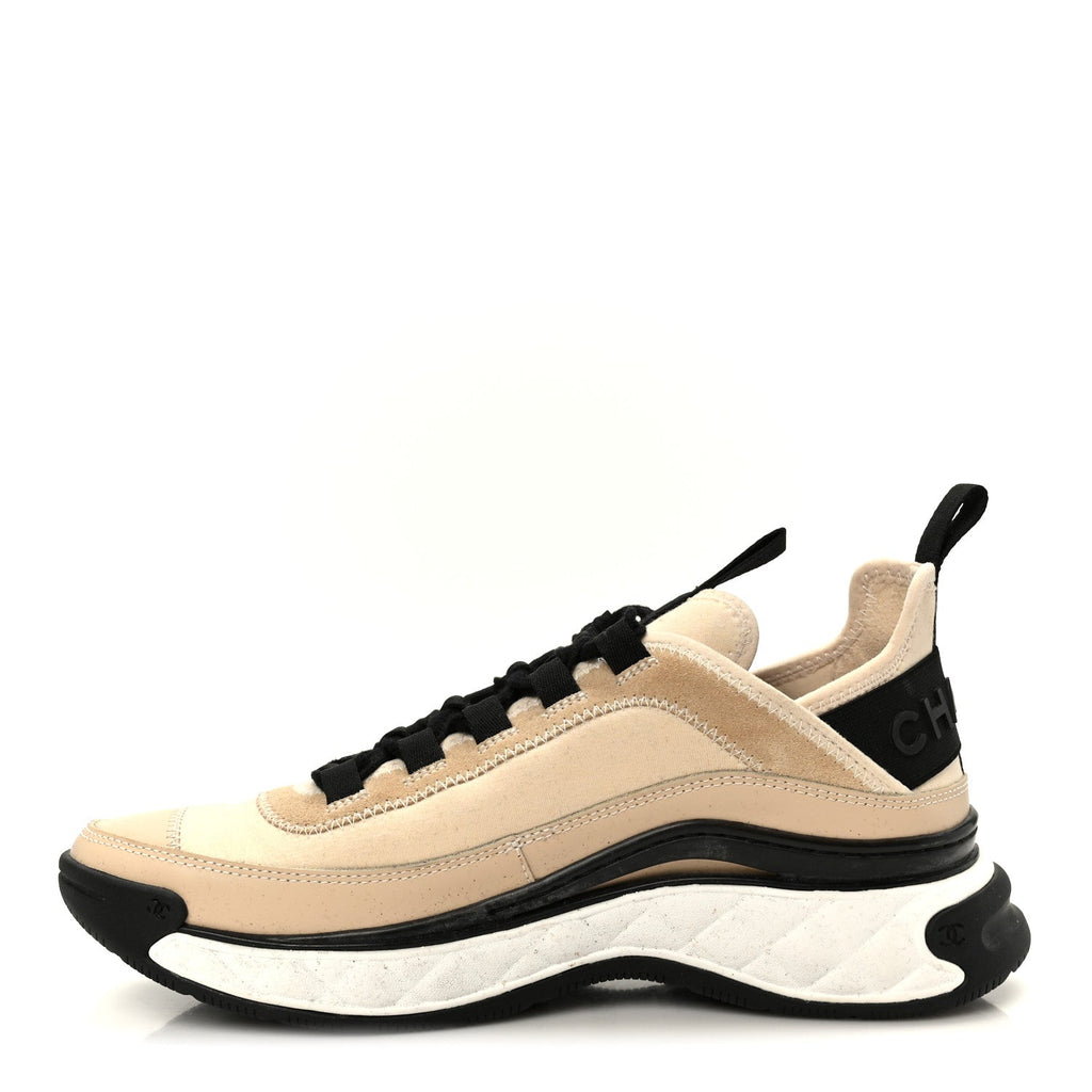 VELVET CALFSKIN MIXED FIBERS CC SNEAKERS BEIGE