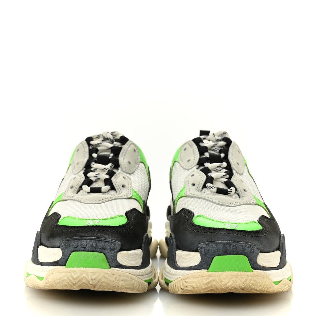 FABRIC MESH WOMENS TRIPLE S SNEAKERS WHITE GREEN FLUO BLACK