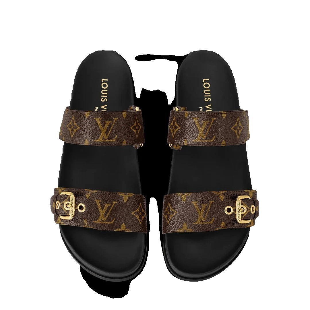 Louis Vuitton Patent Monogram Bom Dia Flat Mule Sandal - Brown Monogram