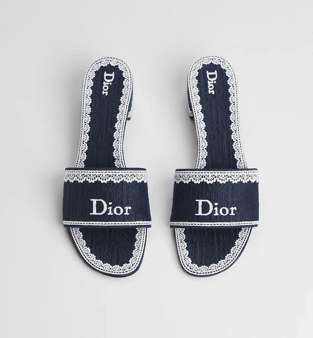 DIOR DENTELLE HEELED SLIDE NAVY BLUE