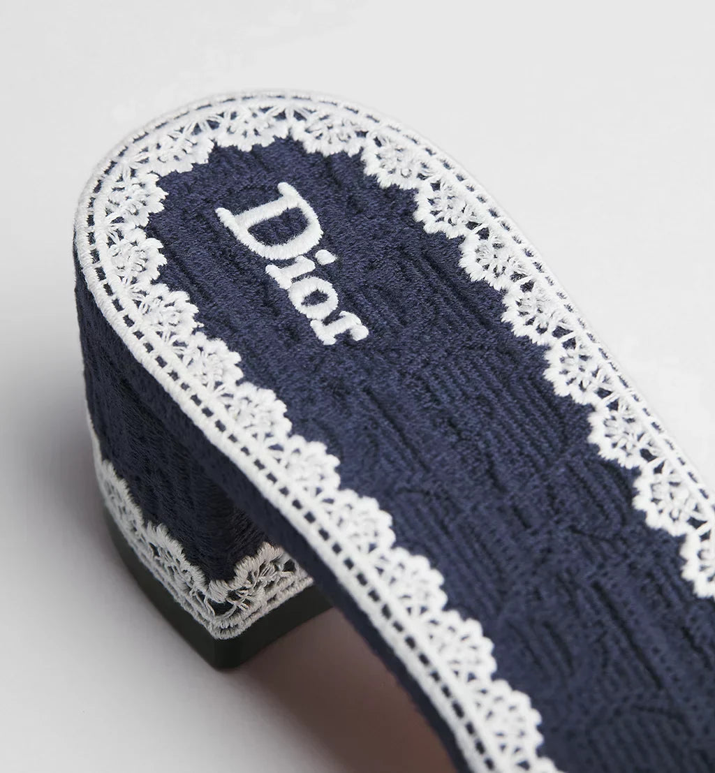 DIOR DENTELLE HEELED SLIDE NAVY BLUE