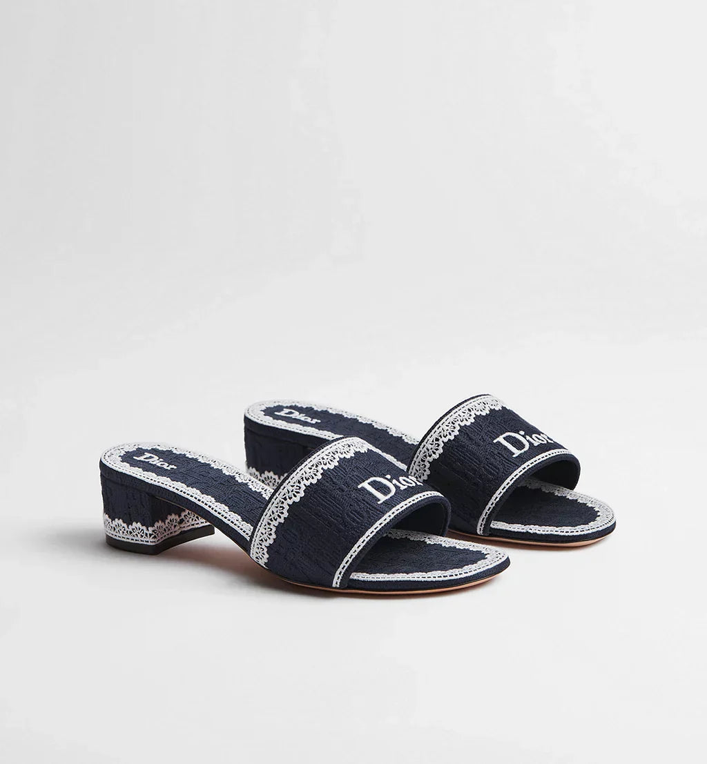 DIOR DENTELLE HEELED SLIDE NAVY BLUE