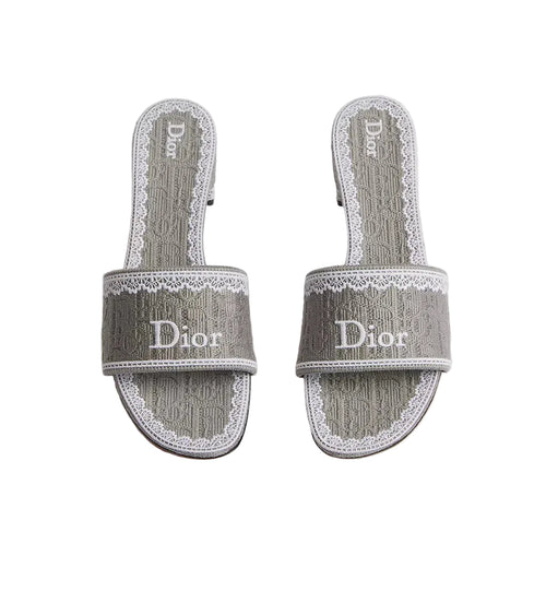 DIOR DENTELLE HEELED SLIDE TRIANON GRAY