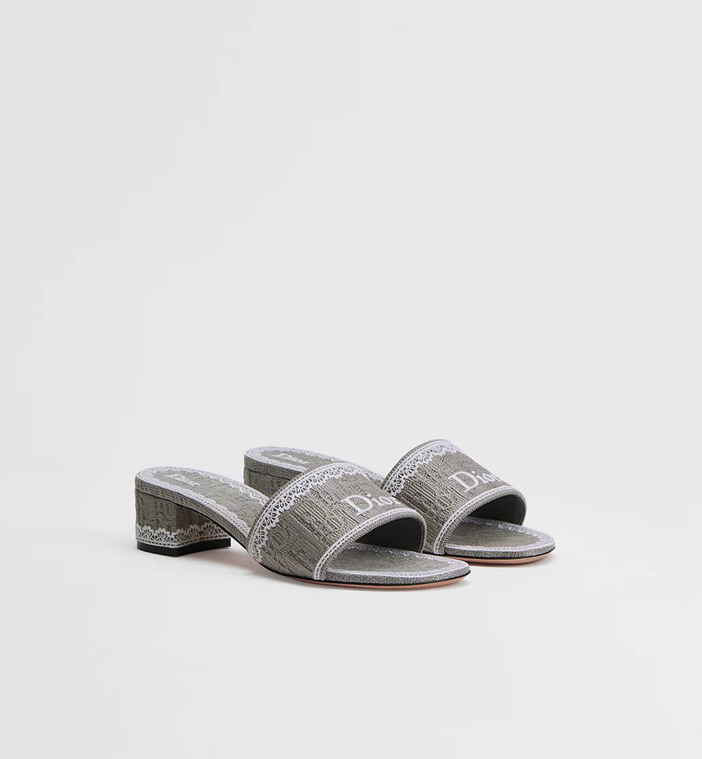 DIOR DENTELLE HEELED SLIDE TRIANON GRAY