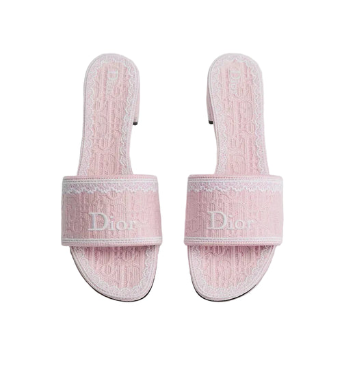DIOR DENTELLE HEELED SLIDE SOUPIR PINK