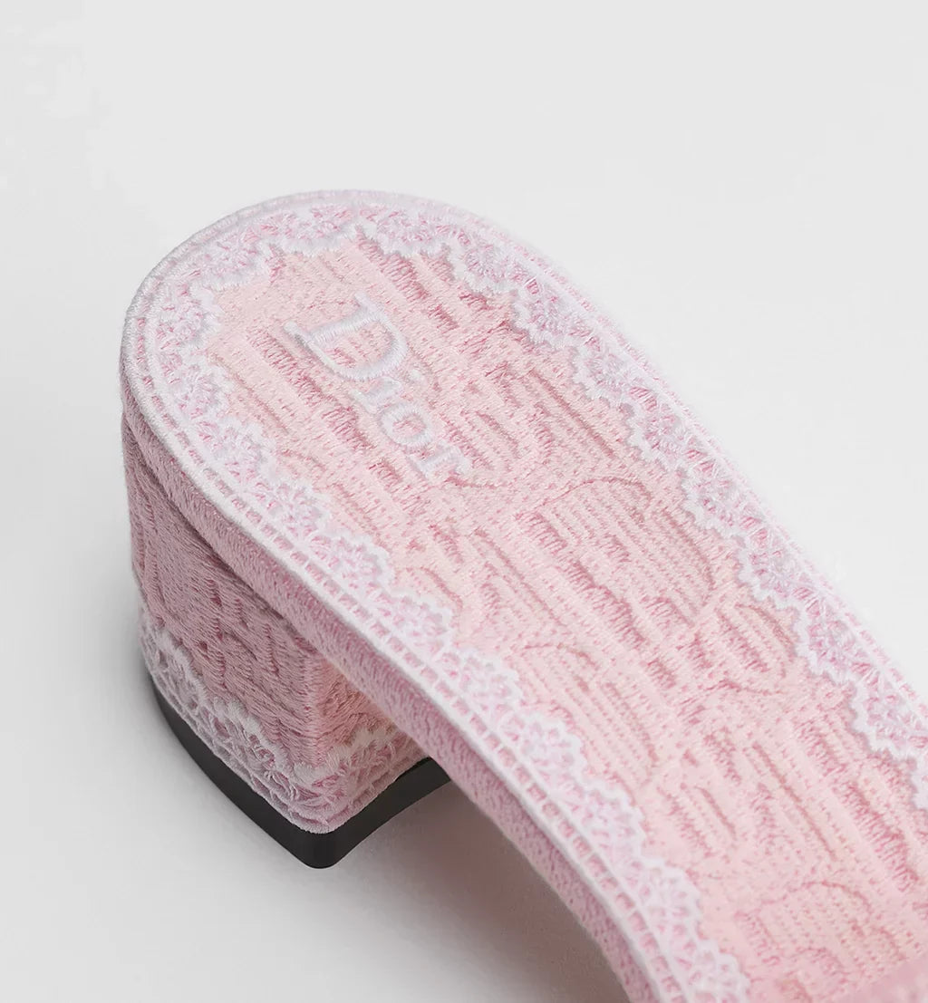 DIOR DENTELLE HEELED SLIDE SOUPIR PINK