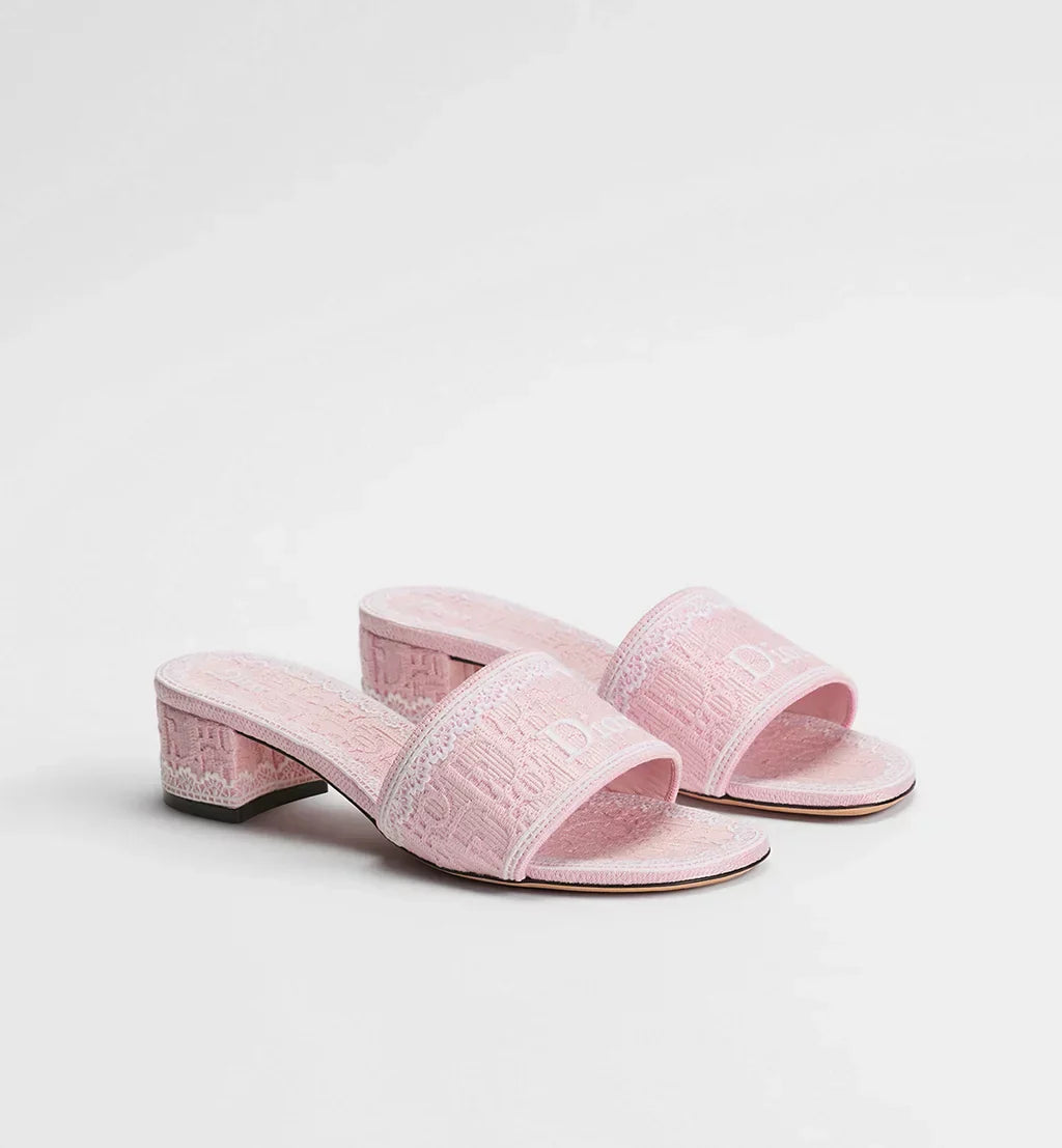 DIOR DENTELLE HEELED SLIDE SOUPIR PINK