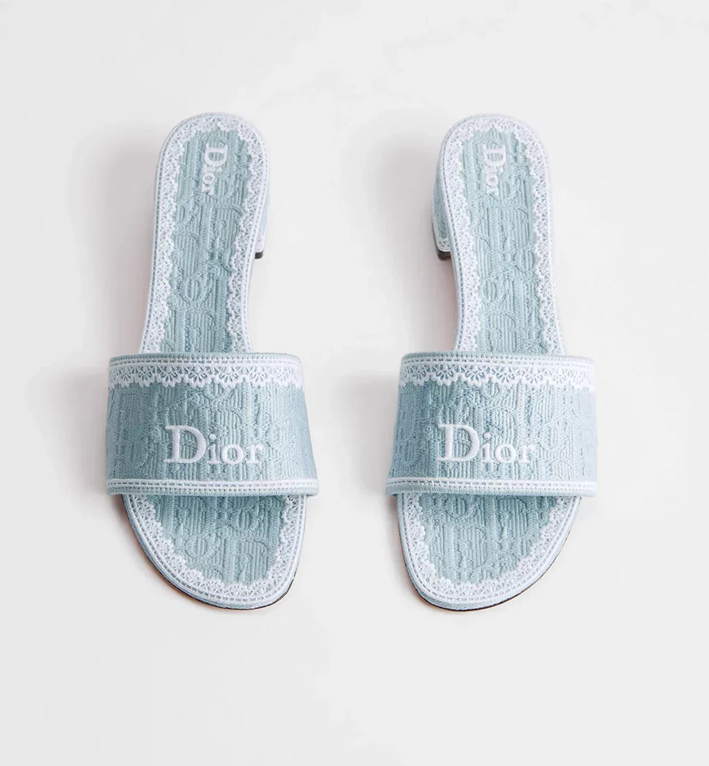DIOR DENTELLE HEELED SLIDE SKY BLUE