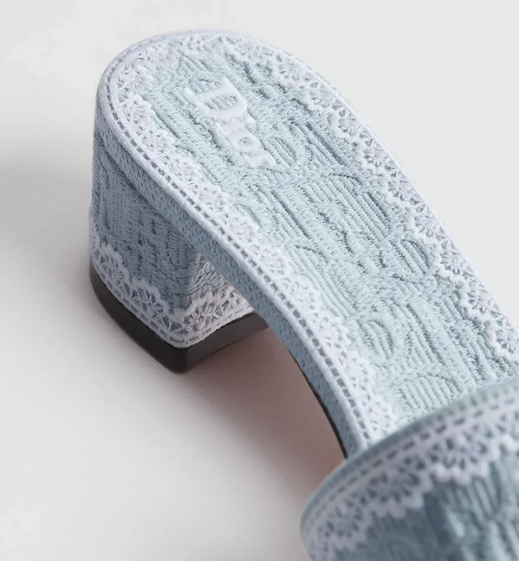 DIOR DENTELLE HEELED SLIDE SKY BLUE