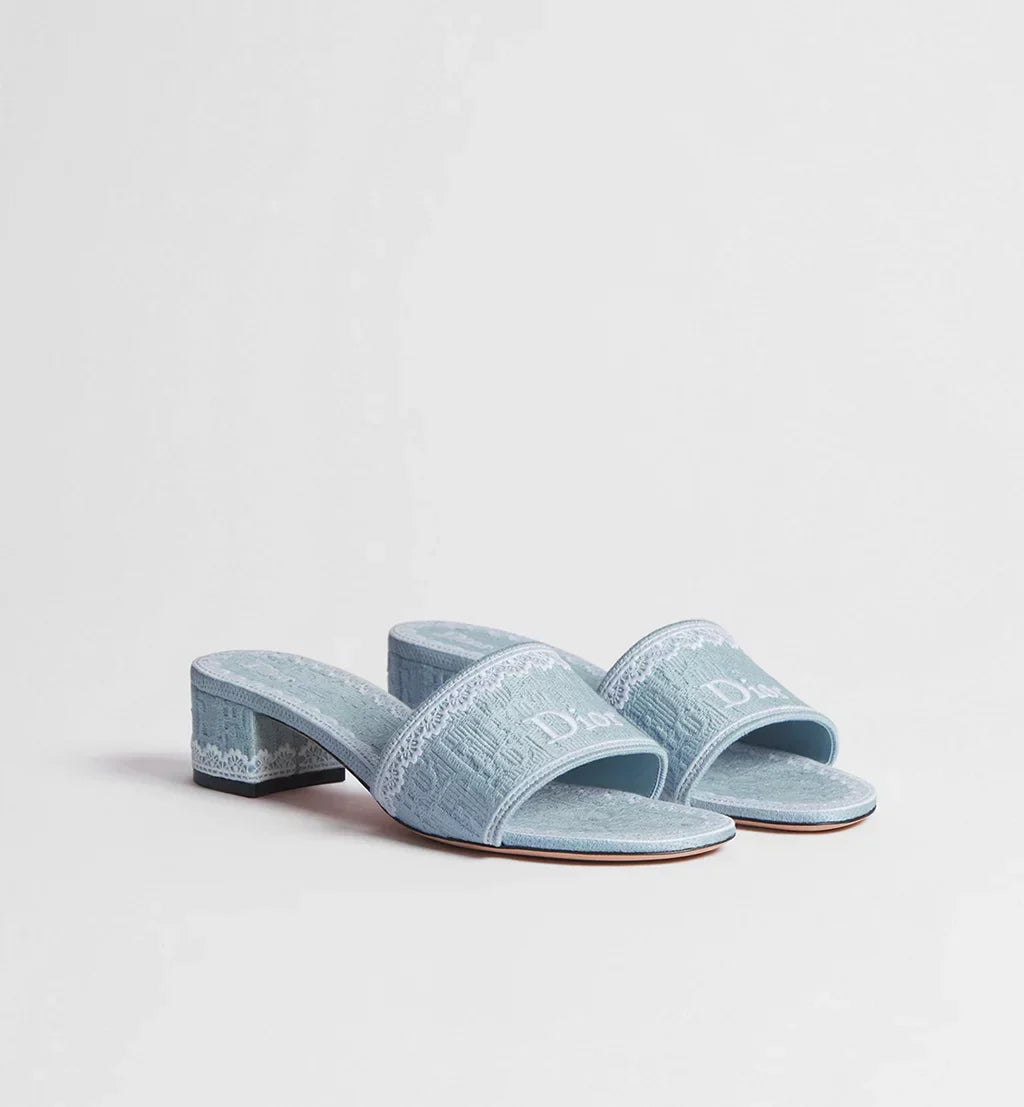 DIOR DENTELLE HEELED SLIDE SKY BLUE