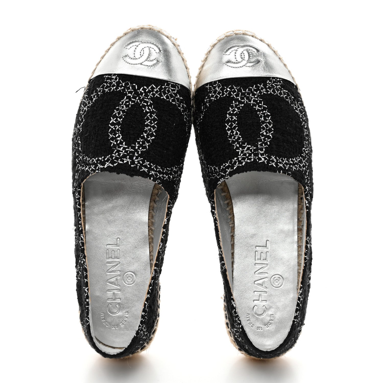 METALLIC TWEED LAMBSKIN CC ESPADRILLES BLACK SILVER