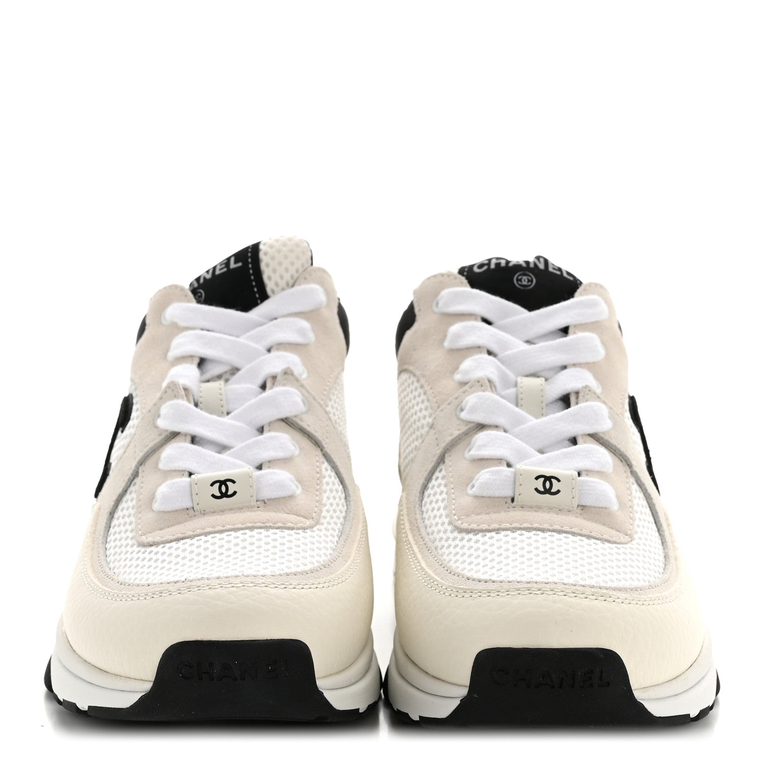 MESH SUEDE GRAINED CALFSKIN WOMENS CC SNEAKERS WHITE BLACK
