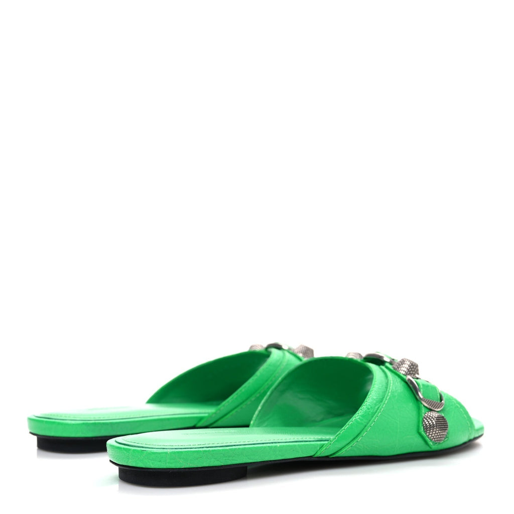 AGNEAU ARENA CAGOLE FLAT SLIDE SANDALS VIVID GREEN