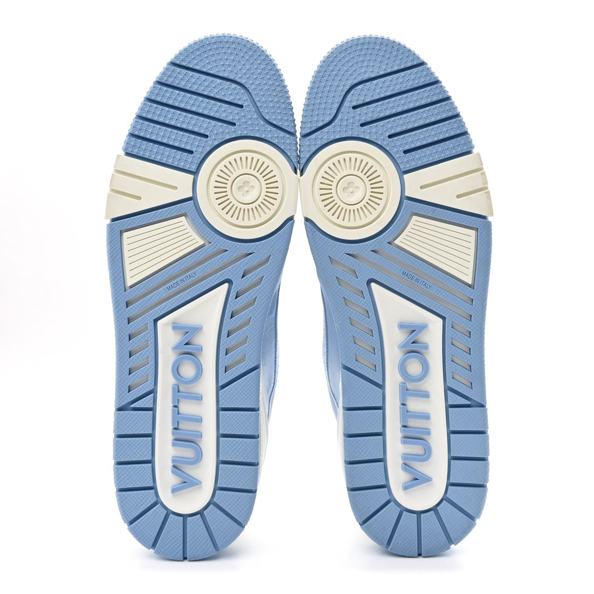 LOUIS VUITTON CALFSKIN EMBOSSED MONOGRAM DENIM LV TRAINER SNEAKERS FULL DENIM BLUE