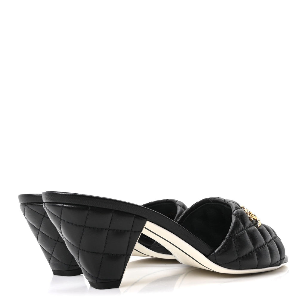 LAMBSKIN QUILTED TEXTURED CC MULES BLACK