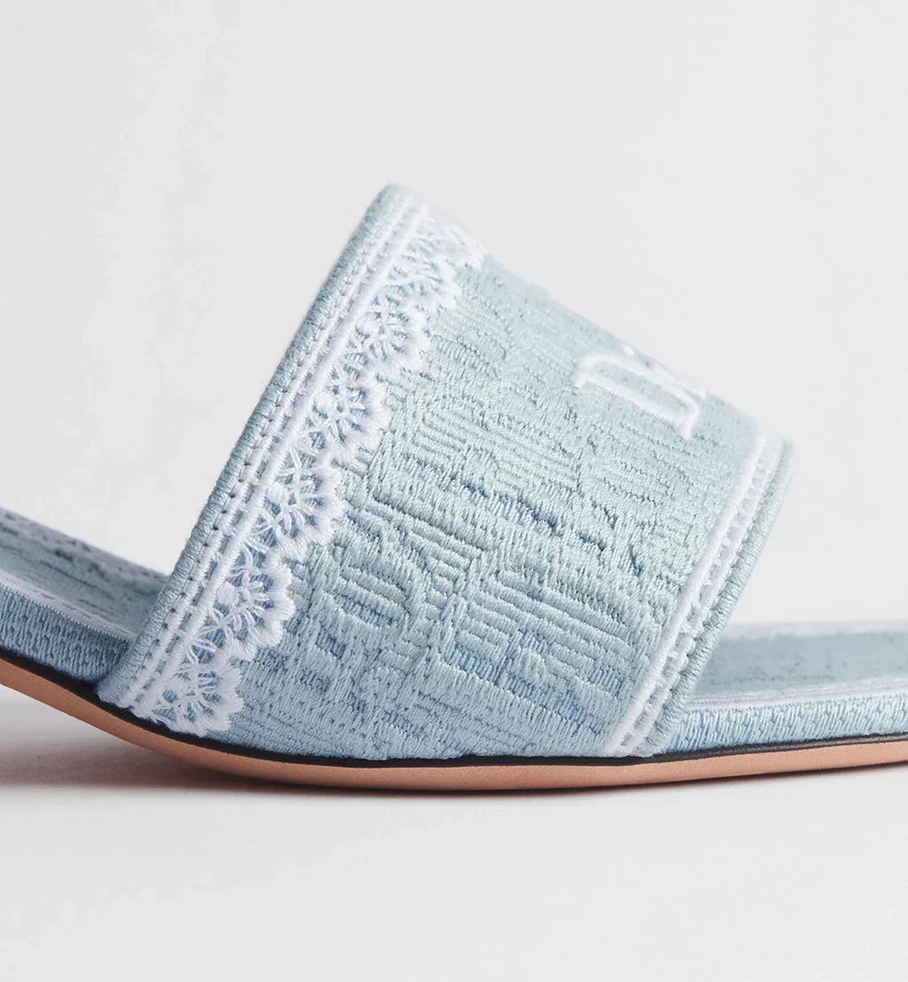 DIOR DENTELLE HEELED SLIDE SKY BLUE