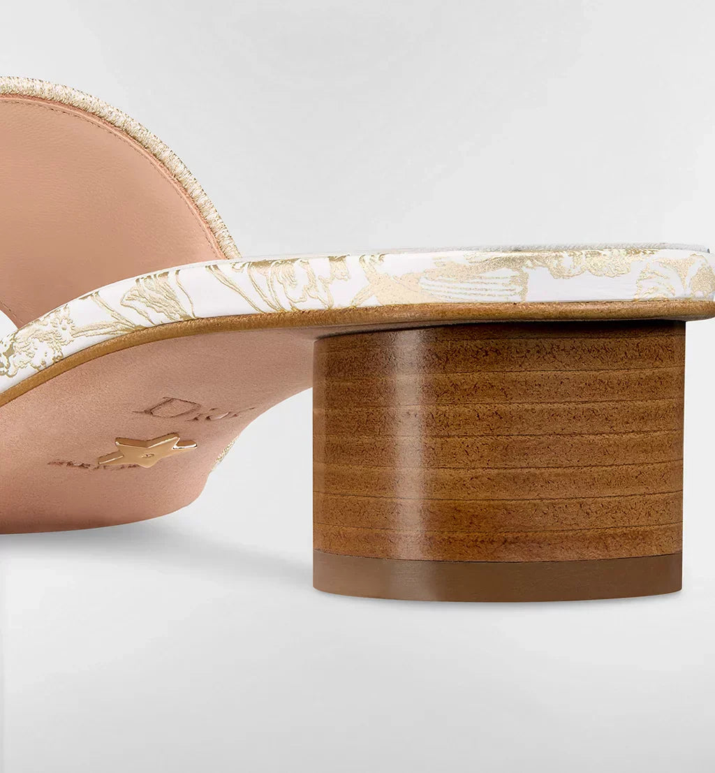 DIOR DIORVIERA DWAY HEELED SLIDE WHITE AND GOLD TONE