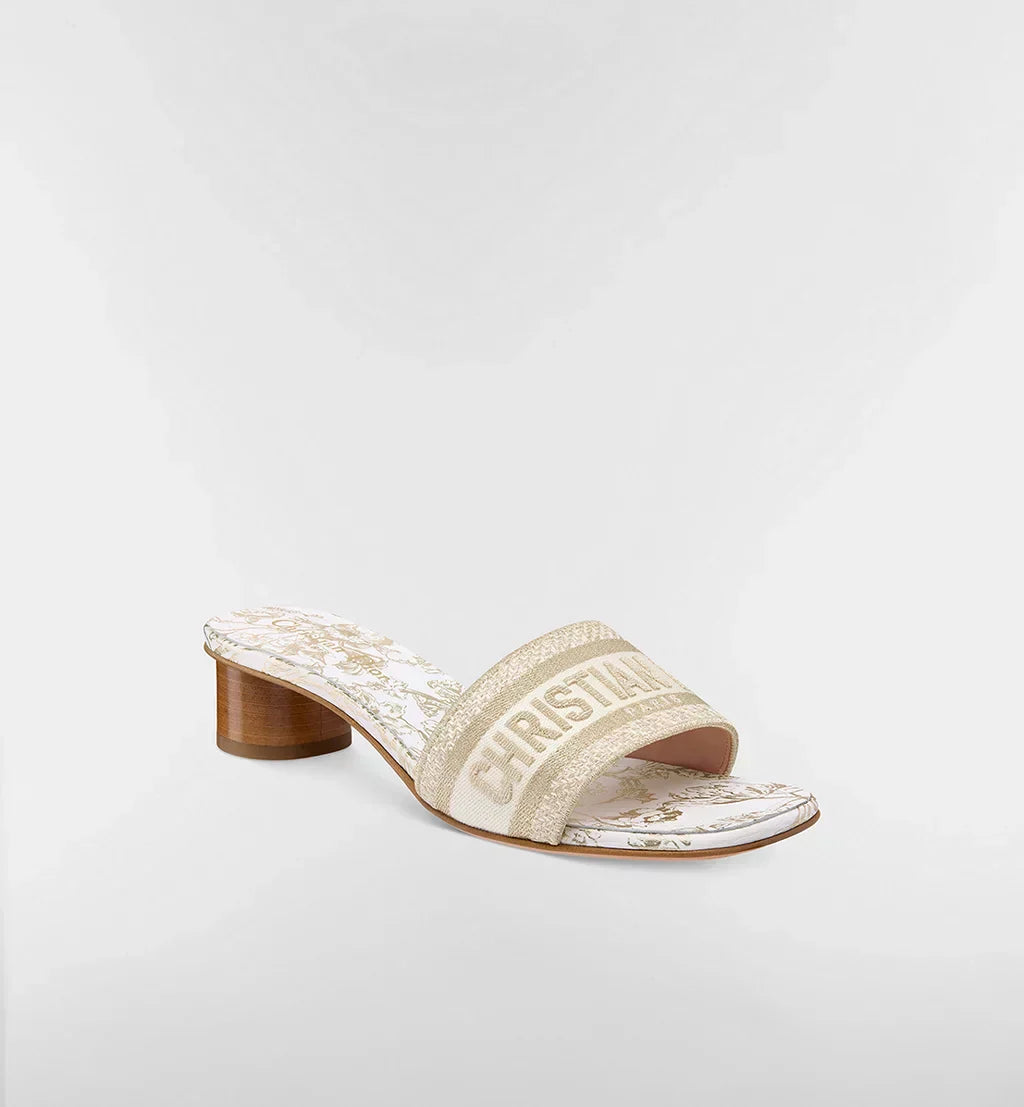 DIOR DIORVIERA DWAY HEELED SLIDE WHITE AND GOLD TONE