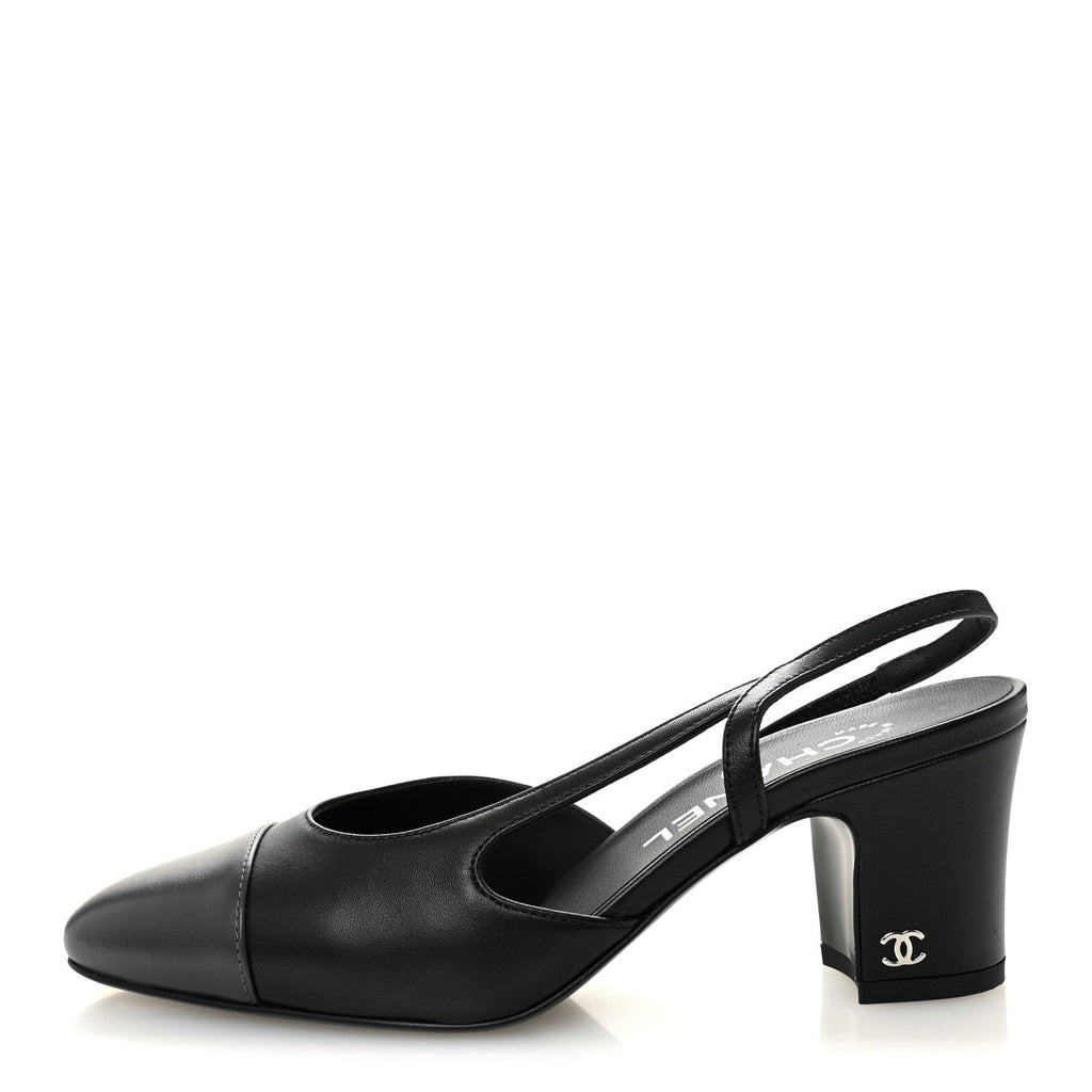 LAMBSKIN CAP TOE CC SLINGBACK PUMPS BLACK DARK GREY
