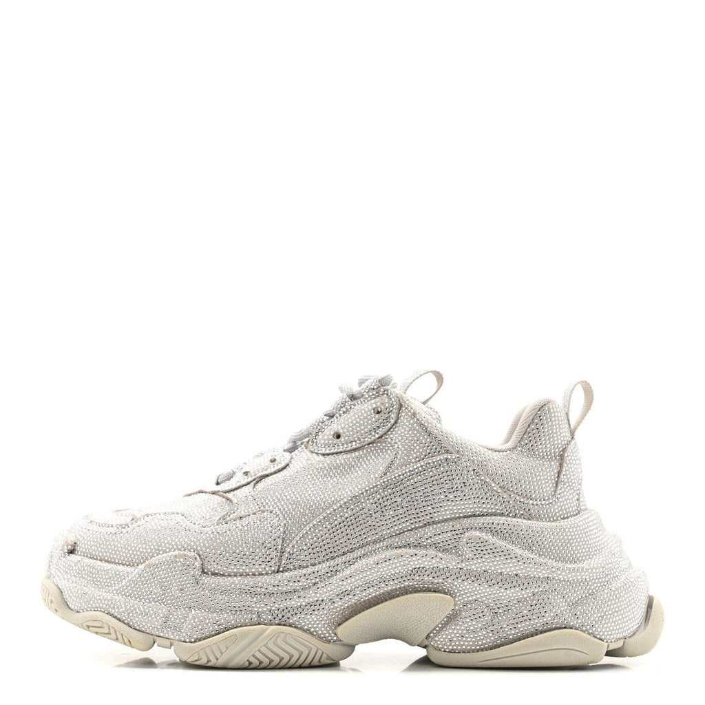 MICROFIBER STRASS EMBELLISHED WOMENS TRIPLE S SNEAKERS LIGHT GREY