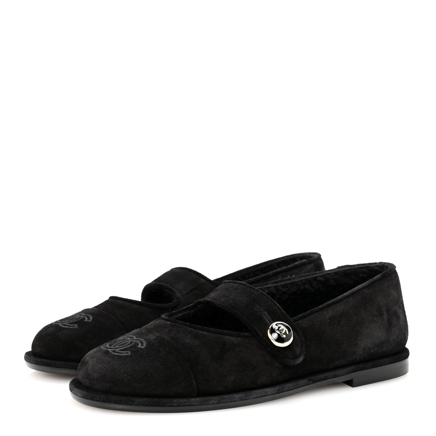 SUEDE CAP TOE CC MARY JANE FLATS BLACK