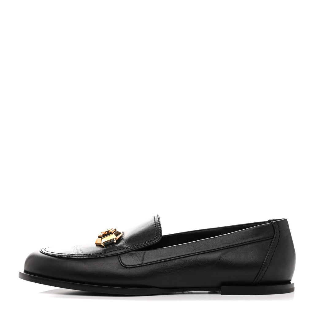 SHINY CALFSKIN METAL CC MOCASSIN LOAFERS BLACK